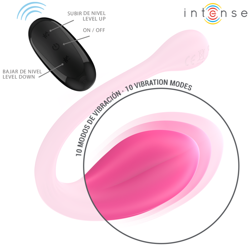 Vibratore doppia stimolazione rosa INTENSE JANICE U con telecomando e 10 vibrazioni, per piacere intenso e versatile.