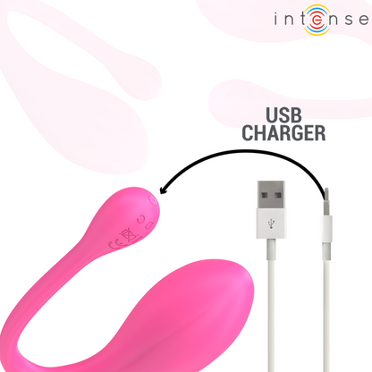 Vibratore doppia stimolazione rosa INTENSE JANICE U con telecomando e 10 vibrazioni, ideale per piacere e sensualità.