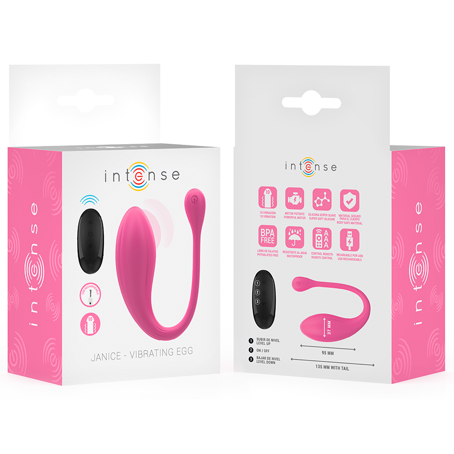 Vibratore doppia stimolazione INTENSE Janice U rosa con telecomando, 10 vibrazioni, design elegante e moderno.