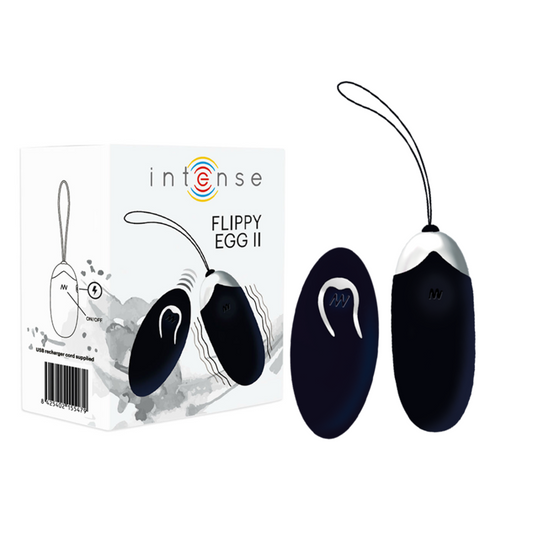Uovo vibrante Flippy II nero di INTENSE COUPLES TOYS con telecomando, ideale per stimolazione e piacere.