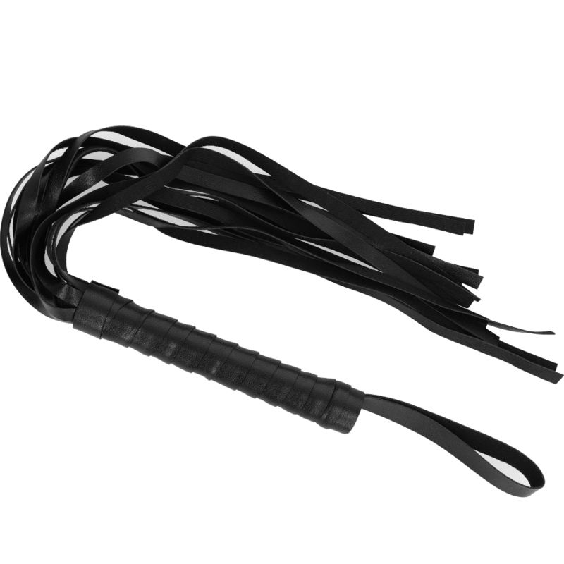 Flogger INTENSE Fetish in pelle vegana con impugnatura in metallo, per giochi di ruolo e stimolazione sensoriale