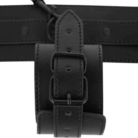 Polsiere alla caviglia in pelle vegana INTENSE FETISH, cinturini neri con fibbie in metallo, stile fetish e accessorio di moda.