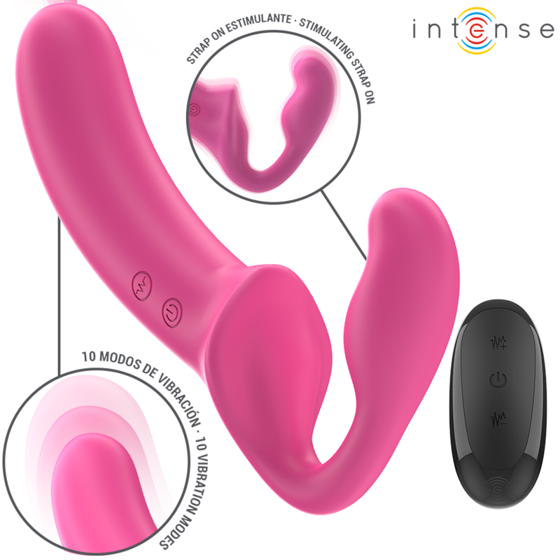 Vibratore doppio rosa di 20 cm con telecomando del brand INTENSE FUN, design ergonomico e stimolante.