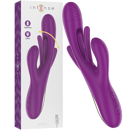 Vibratore multifunzione INTENSE Apolo viola con 7 vibrazioni e lingua oscillante, ricaricabile, per stimolazione intensa e versatile.