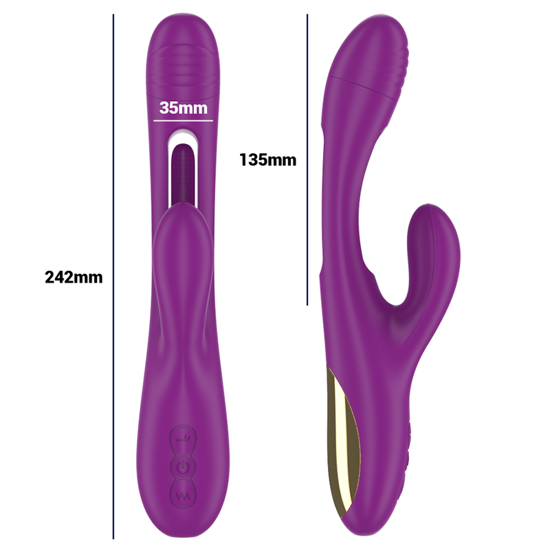 Vibratore multifunzione INTENSE APOLO viola con 7 modalità di vibrazione e lingua oscillante, ricaricabile e morbido al tatto.