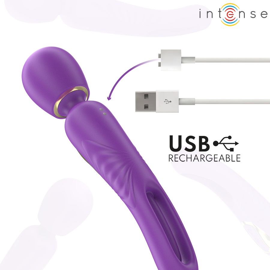 Bacchetta vibrante Christy con lingua mobile marca INTENSE FUN, dispositivo di stimolazione con dettagli colorati e design ergonomico