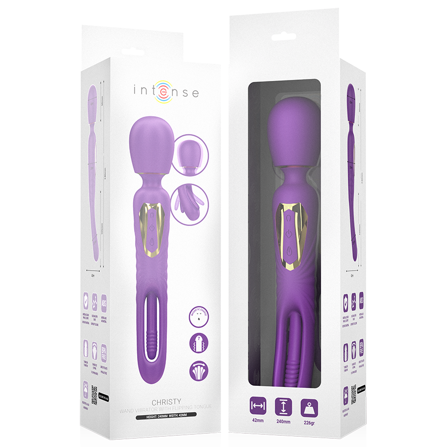 Bacchetta vibrante Christy con lingua mobile di INTENSE FUN, design colorato e dettagli variabili per stimolazione.