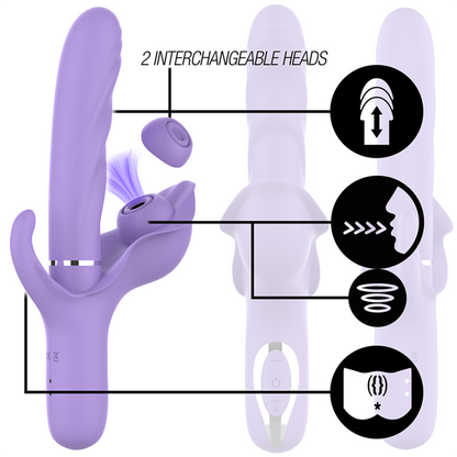 Vibratore multifunzionale INTENSE Billie, ricaricabile a succhio, con pulsante e design viola, mostrato in immagine.