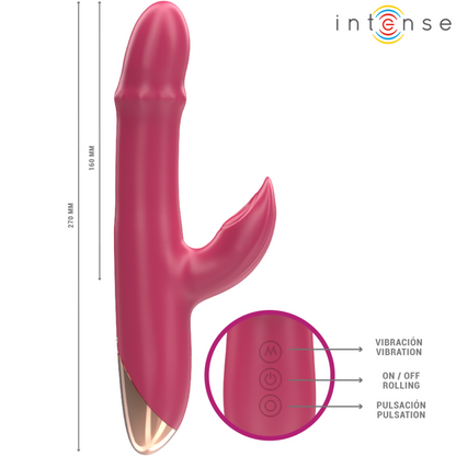 Vibratore multifunzione 3 in 1 INTENSE CHLOE di INTENSE FUN, colore rosso, con design ergonomico, visibile in immagine.