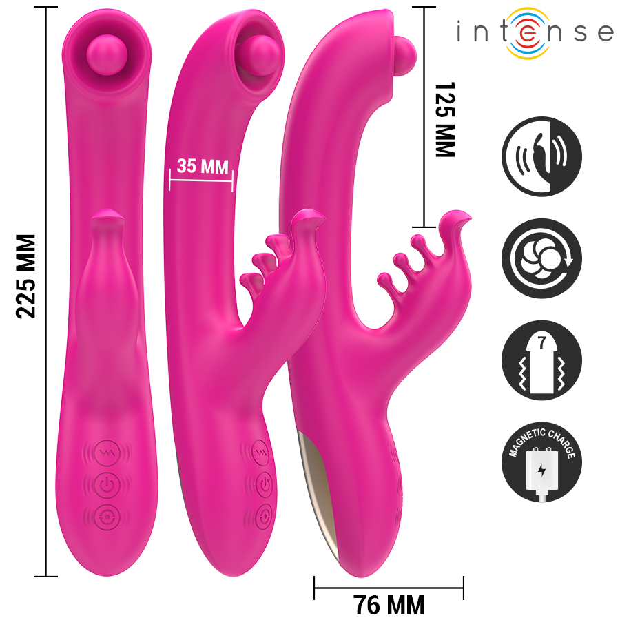Vibratore multifunzione Christina Rabbit rosa di 22,5 cm di INTENSE FUN, design ergonomico e dettagli realistici.