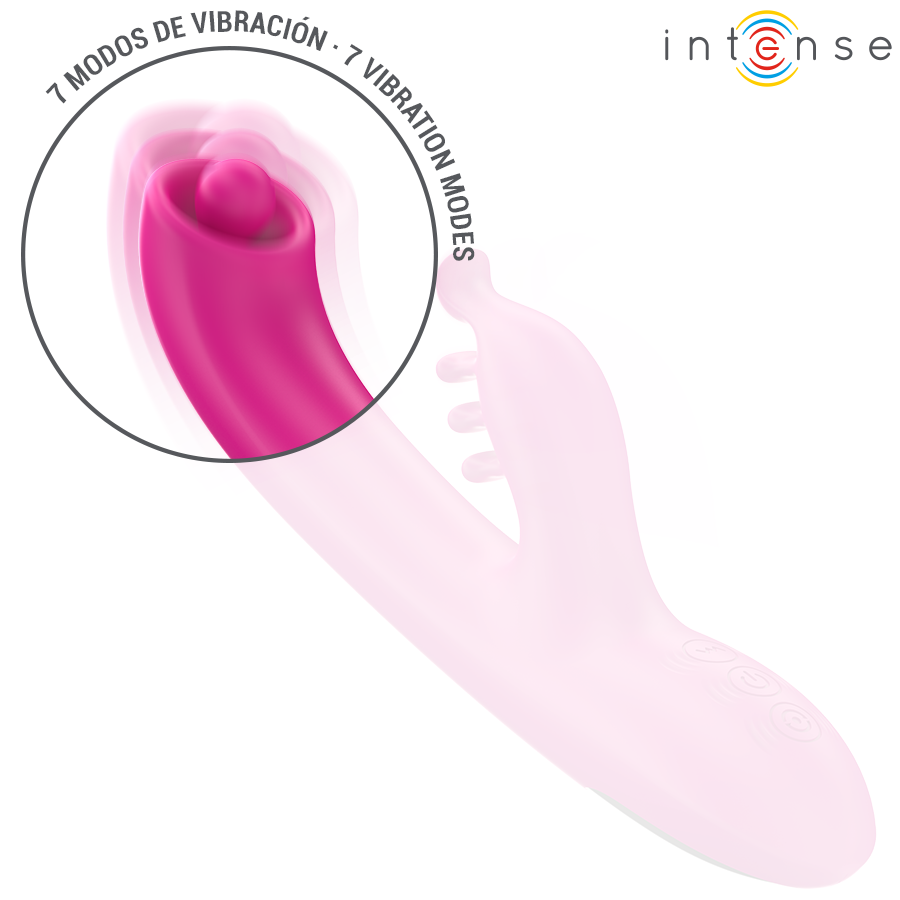 Vibratore multifunzione INTENSE Christina Rabbit rosa, 22,5 cm, con design ergonomico e texture morbida.
