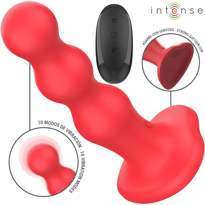 Vibratore con ventosa e telecomando rosso INTENSE FUN Cody, design ergonomico e materiali di alta qualità per uso intimo.