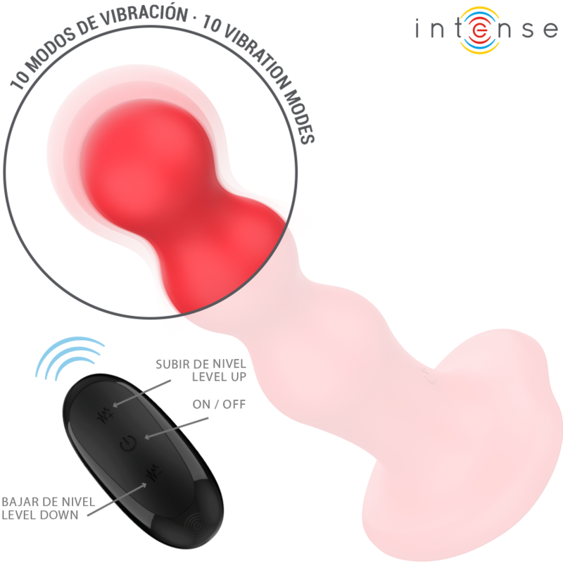Vibratore con ventosa e telecomando rosso INTENSE FUN, design ergonomico e stimolante, ideale per l'uso intimo e versatile.