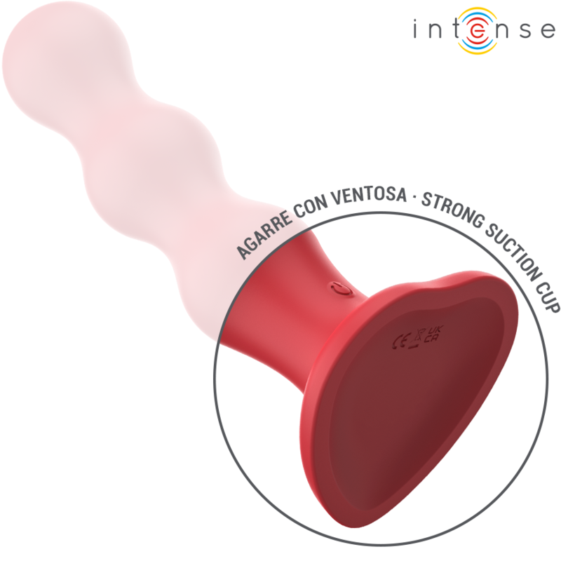 Vibratore con ventosa e telecomando rosso INTENSE FUN, design elegante e funzionale per piacere e stimolazione.