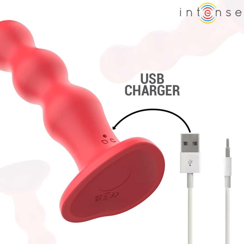 Vibratore con ventosa e telecomando rosso INTENSE FUN, design elegante e funzionale per piacere e stimolazione.