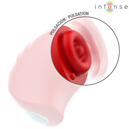 Stimolatore clitorideo INTENSE Donnie di INTENSE FUN, colorato in rosso e verde, con design ergonomico e dettagli colorati.