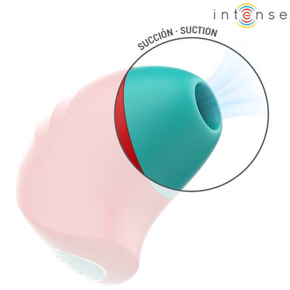 Stimolatore clitorideo Donnie di INTENSE FUN, rosso e verde, con design ergonomico e materiali morbidi.