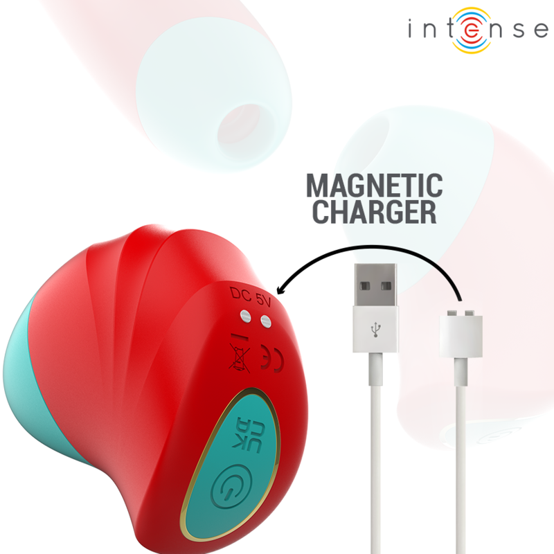 Stimolatore clitorideo INTENSE Donnie di INTENSE FUN, rosso e verde, con design ergonomico e superficie liscia.
