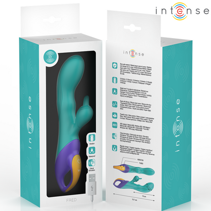 Vibratore rabbit blu INTENSE FUN, design ergonomico e stimolante, con doppia stimolazione per piacere intenso.