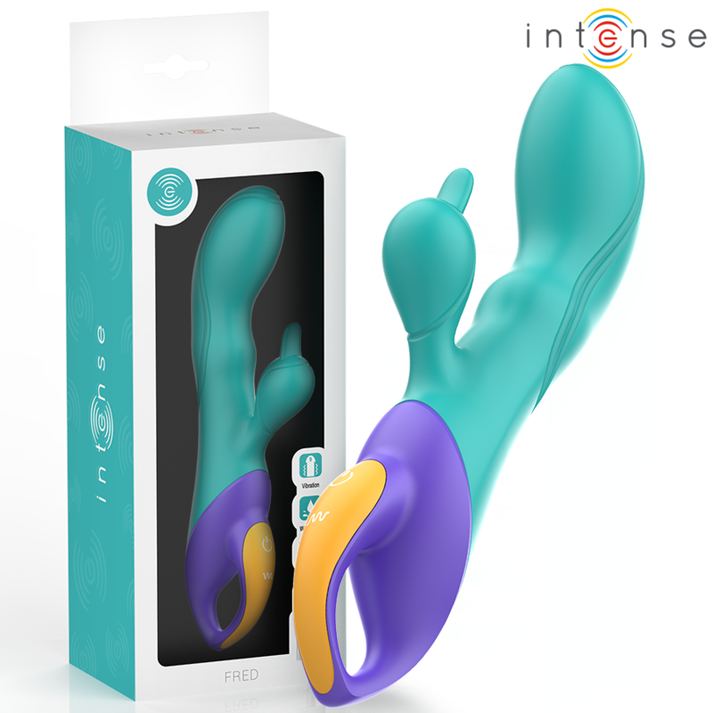 Vibratore rabbit blu INTENSE FUN, design ergonomico, con stimolazione doppia, ideale per il piacere e il comfort.