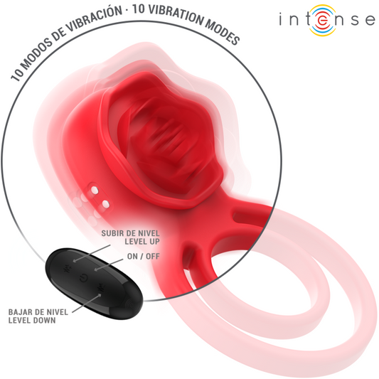 Stimolatore Gail di INTENSE FUN con 10 vibrazioni, colore rosso e telecomando, ideale per il piacere e il benessere.