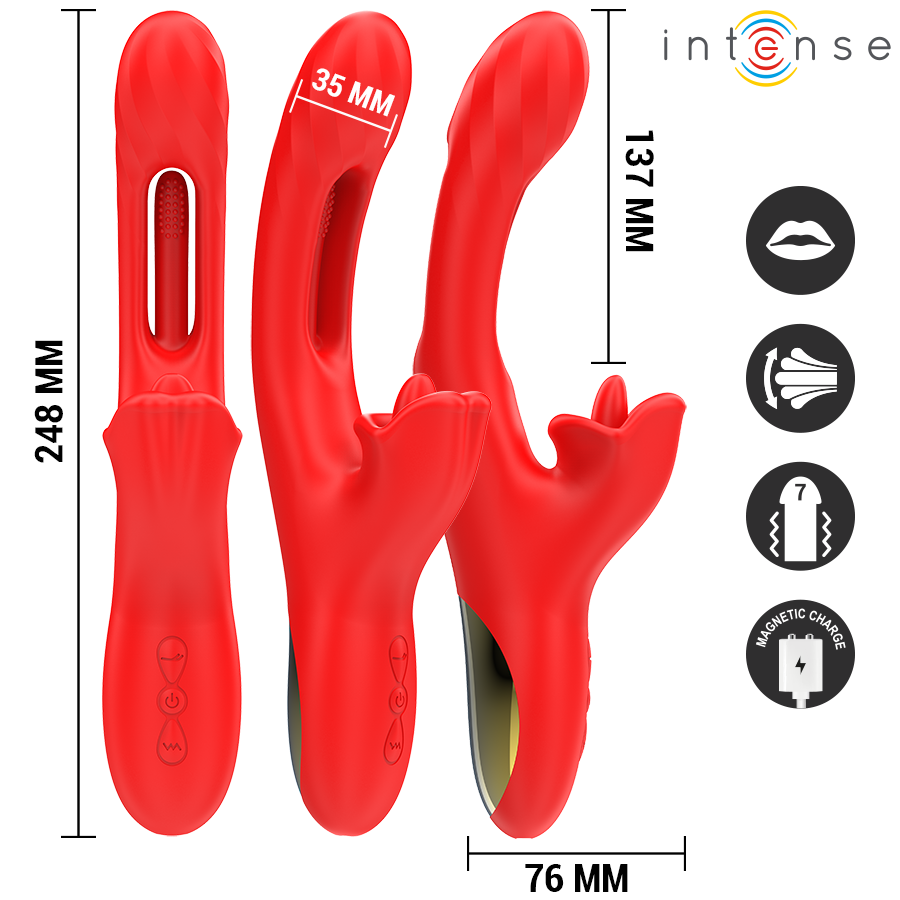 Vibratore multifunzione Jessica INTENSE Fun da 24,8 cm rosso, stimolazione clitoride, silicone morbido, design ergonomico