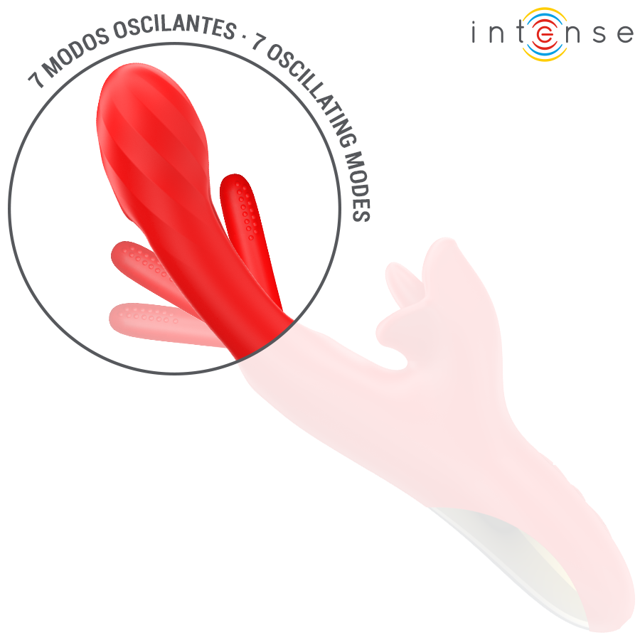 Vibratore multifunzione Jessica INTENSE FUN rosso, stimolazione clitoride, lunghezza 24,8 cm, design ergonomico, superficie liscia.