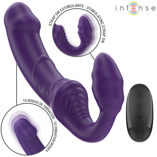 Vibratore doppio INTENSE Jill di 20 cm colore viola con telecomando, design ergonomico e superficie liscia.