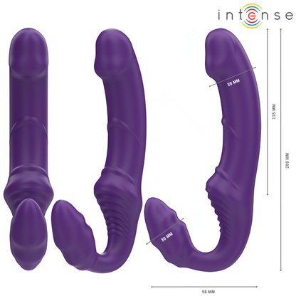 Vibratore doppio INTENSE Jill di 20 cm color viola con telecomando, design ergonomico e dettagli realistici.