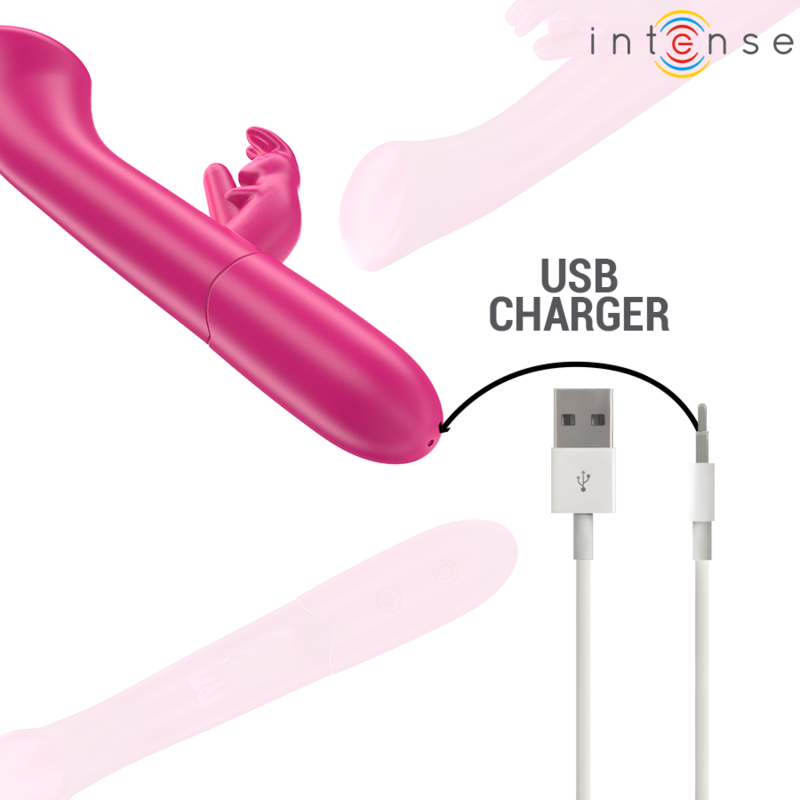 Vibratore coniglio rosa INTENSE Julieta, 18,6 cm, 10 modalità di vibrazione, design ergonomico, marca INTENSE FUN