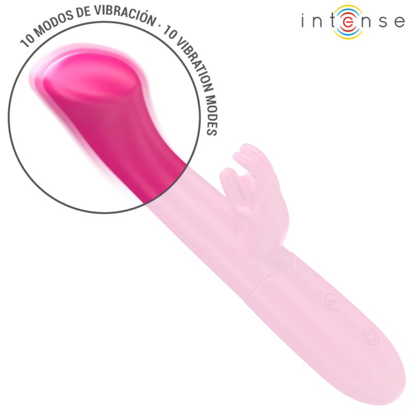 Vibratore coniglio rosa INTENSE Julieta, 18,6 cm, 10 modalità di vibrazione, design ergonomico e dettagli realistici.