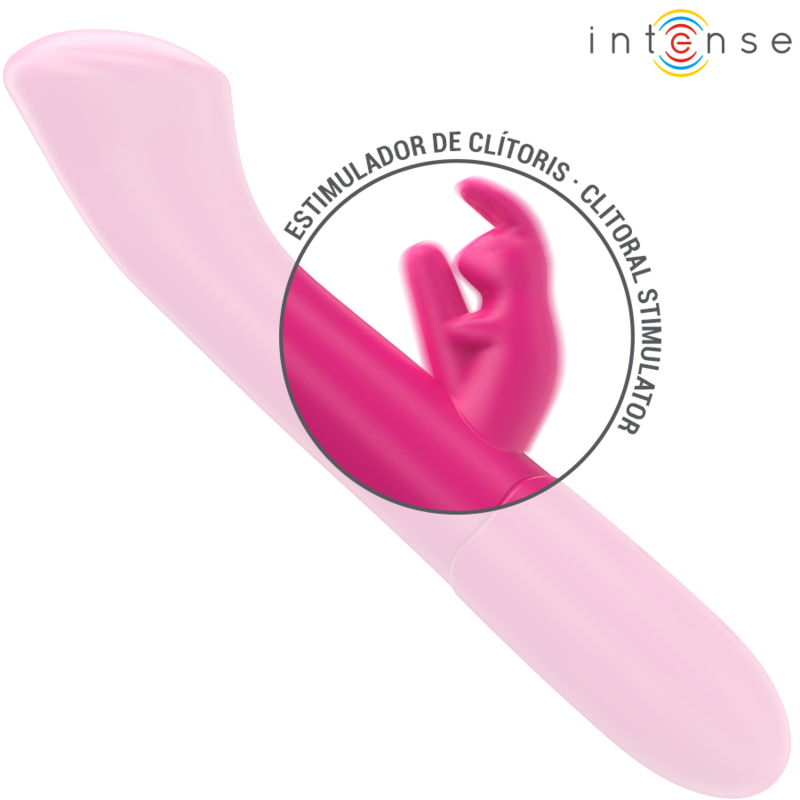 Vibratore coniglio rosa INTENSE Julieta, 18,6 cm, con 10 modalità di vibrazione, design realistico e dettagliato.
