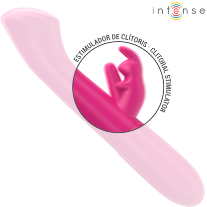 Vibratore coniglio rosa INTENSE Julieta, 18,6 cm, con 10 modalità di vibrazione, design realistico e dettagliato.