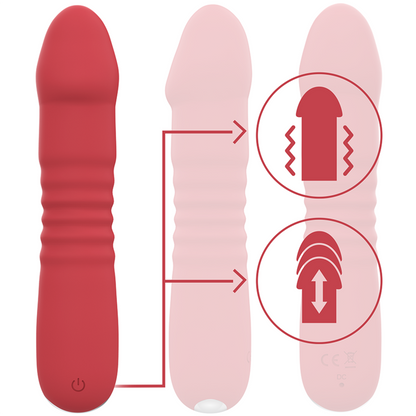 Vibratore rosso INTENSE JUNI UP & DOWN con 10 modalità di vibrazione, design ergonomico e materiali sicuri per il piacere.