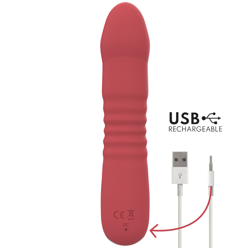 Dispositivo di vibrazione rosso INTENSE JUNI UP & DOWN 10 di INTENSE FUN, con pulsanti e design ergonomico.