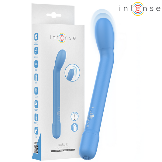 Stimolatore punto G ricaricabile INTENSE Karlie in colore blu, design ergonomico e compatto, prodotto di marca INTENSE FUN.