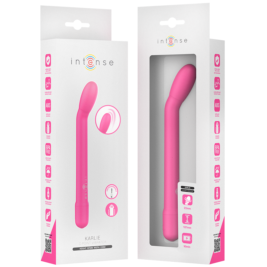 Stimolatore punto G ricaricabile rosa INTENSE FUN KARLIE, design ergonomico e versatile, perfetto per il piacere personale.