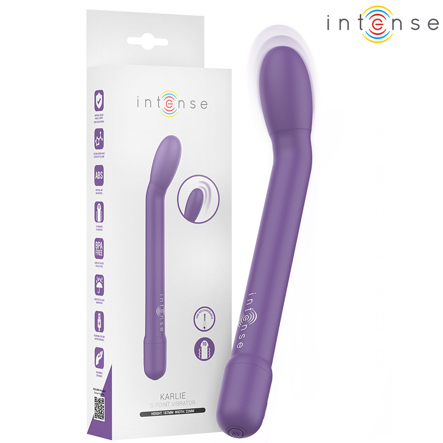 Stimolatore punto G ricaricabile INTENSE Karlie, vibratore viola, design ergonomico e funzionale, per piacere personale.