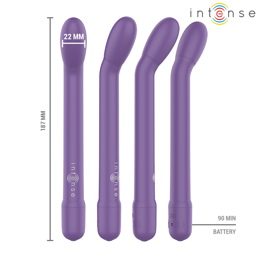 Stimolatore Punto G ricaricabile INTENSE Karlie viola, design ergonomico e funzionale, prodotto da INTENSE FUN.