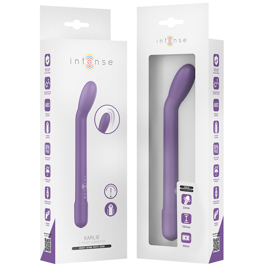 Stimolatore punto G ricaricabile INTENSE Karlie viola, dispositivo di piacere femminile, con design ergonomico e funzionale.