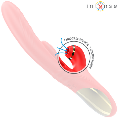 Vibratore multifunzione rosso INTENSE FUN Karol con onde stimolanti e funzione di stimolazione e spinta.