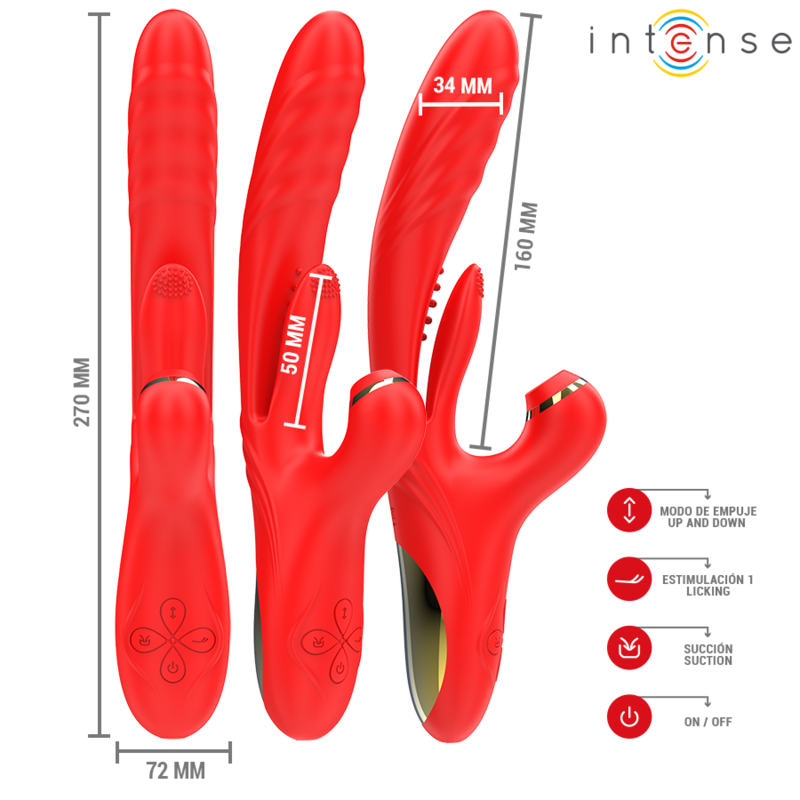 Vibratore multifunzione rosso INTENSE FUN Karol con stimolazione e onde vibranti, design ergonomico per piacere e relax