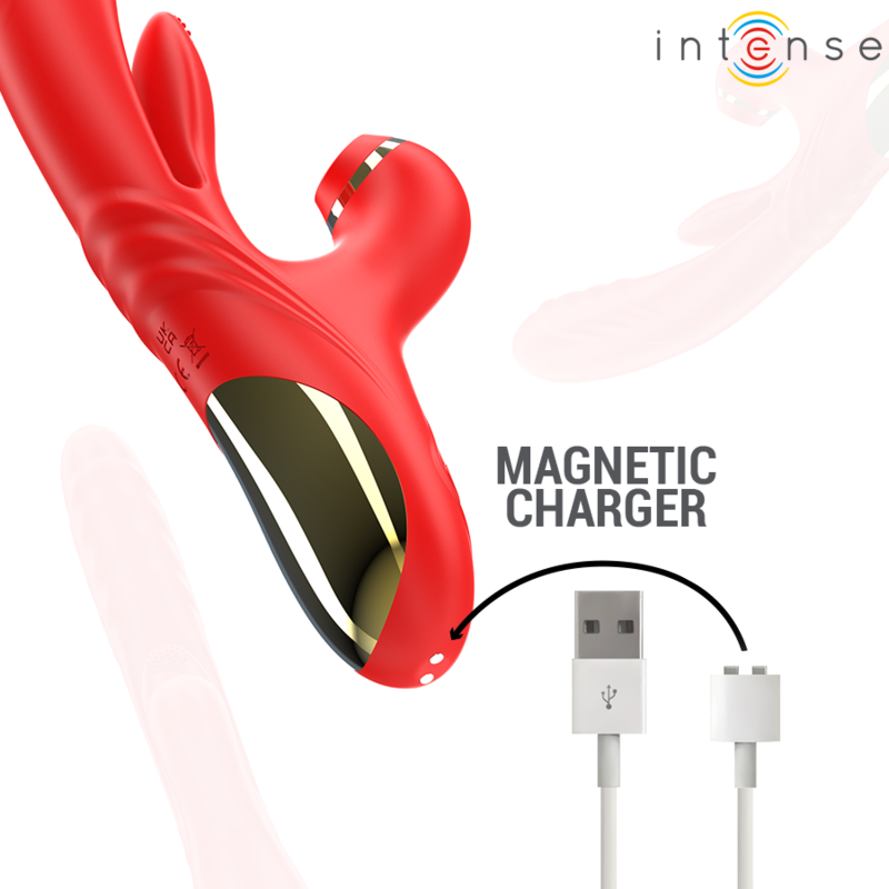 Vibratore multifunzione rosso INTENSE FUN Karol per stimolazione e onde, con design ergonomico e funzioni di spinta.