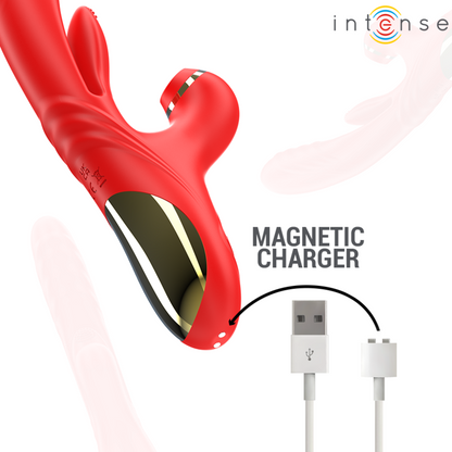 Vibratore multifunzione rosso INTENSE FUN Karol per stimolazione e onde, con design ergonomico e funzioni di spinta.