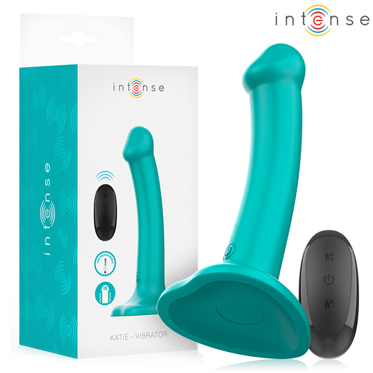 Vibratore con ventosa INTENSE Katie blu con telecomando e 10 modalità di vibrazione, design ergonomico e resistente all'acqua.