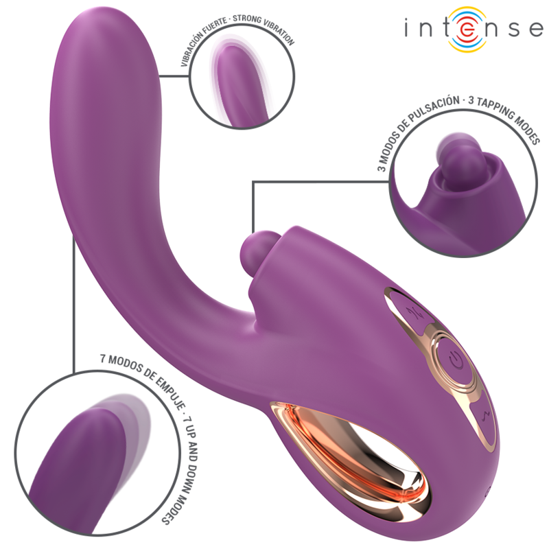 Vibratore multifunzione viola INTENSE LALI, stimolatore Punto G con funzioni di tapping, thrust e vibrazione, marchio INTENSE FUN.