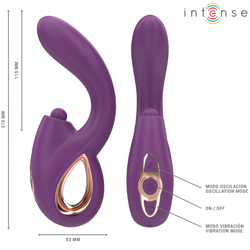 Vibratore multifunzione viola INTENSE LALI di INTENSE FUN con funzioni di stimolazione Punto G, tapping, thrust e vibrazione.