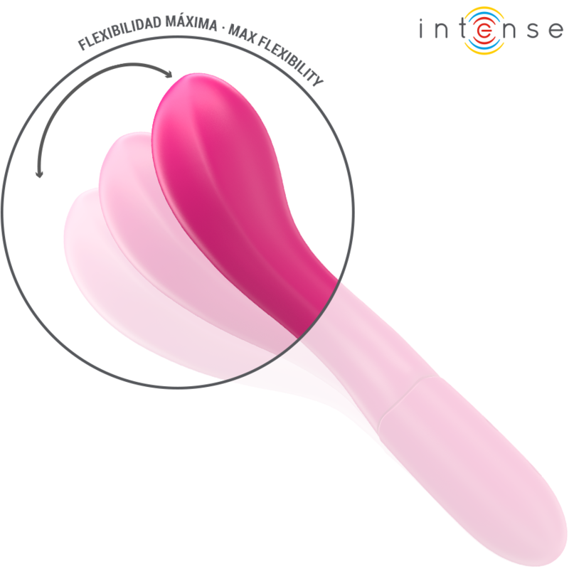 Vibratore rosa INTENSE Lisette, lungo 19 cm, flessibile con 10 vibrazioni, marca INTENSE FUN, visibile in dettaglio.