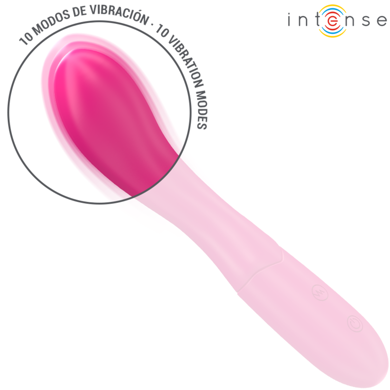 Vibratore rosa INTENSE LISETTE di 19 cm con corpo flessibile e 10 modalità di vibrazione, brand INTENSE FUN.