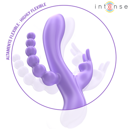 Vibratore triplo INTENSE MIKO con coniglio, stimolatore anale e 7 vibrazioni, colore viola, design ergonomico e funzionale